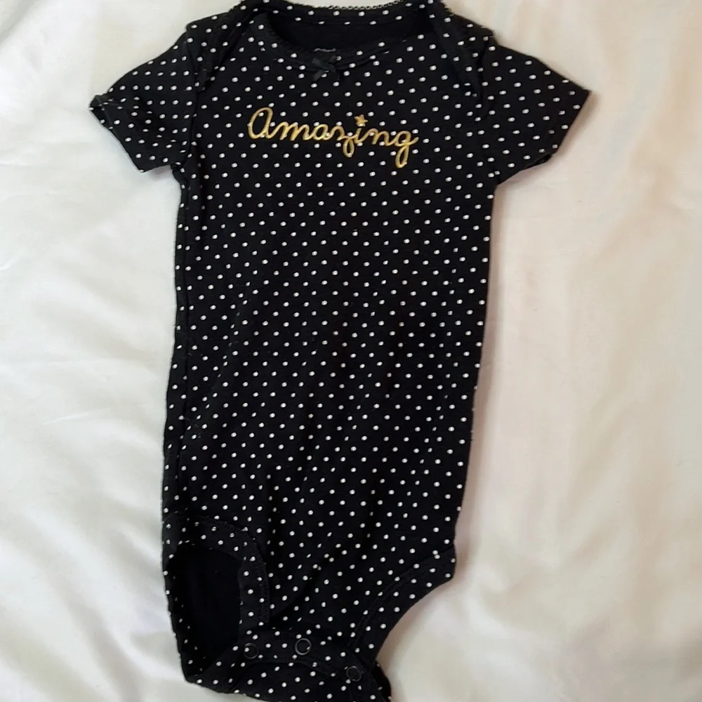 Carter’s Kids Cream Cat Sweatshirt & Black Polkadot Shor Sleeve Bundle Baby Girl